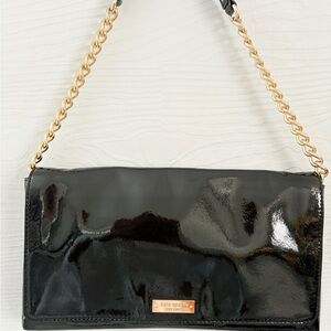 Kate Spade Glossy Black Shoulder Bag with Gold Chain